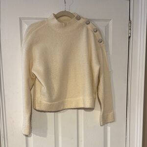 Ann Taylor Cream Turtleneck Sweater with Button Accents